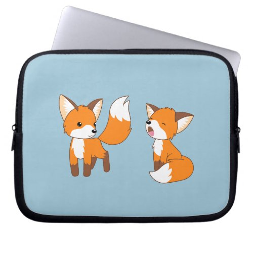 A Pair of Cute Little Foxes on Blue Laptop Sleeve