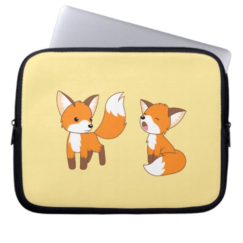 A Pair of Cute Little Foxes on Yellow Laptop Sleeve