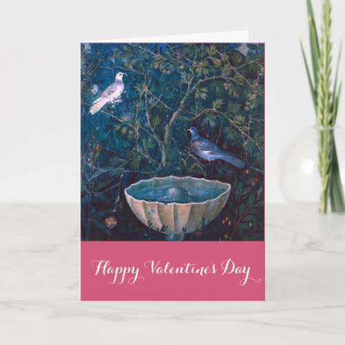 A PAIR OF DOVES IN THE GARDEN Valentines Day Holiday Card