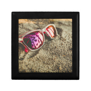 A Pair Of Fashionable Sunglasses On The Beach Keepsake Box