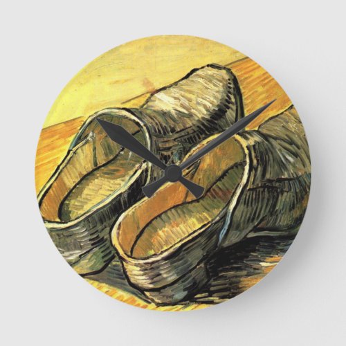 A Pair of Leather Clogs by Vincent van Gogh Round Clock