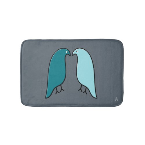 A Pair of Modern Lovebirds _ Aqua Teal Dark Gray Bathroom Mat