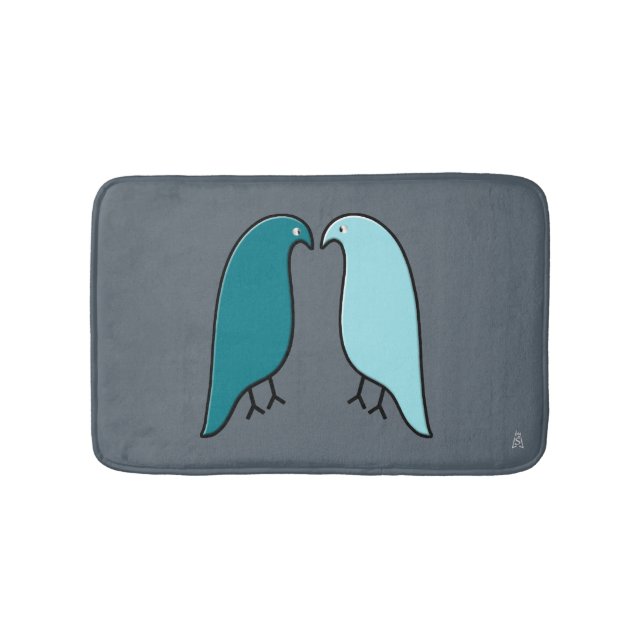 A Pair of Modern Lovebirds - Aqua, Teal, Dark Gray Bathroom Mat (Front)