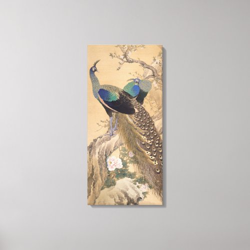 A Pair of Peacocks in Spring by Imao Keinen Canvas Print