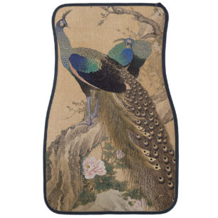 A Pair of Peacocks in Spring by Imao Keinen Car Floor Mat