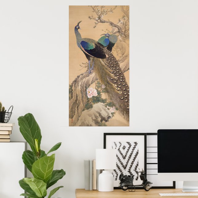 A Pair of Peacocks in Spring by Imao Keinen Poster | Zazzle