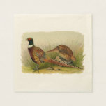 A pair of Ring necked pheasants in a grassy field Paper Napkins