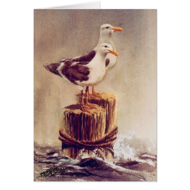 A PAIR OF SEAGULLS ON PILINGS by SHARON SHARPE (Front)