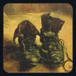 A Pair of Shoes by Vincent van Gogh Square Sticker<br><div class="desc">A Pair of Shoes by Vincent van Gogh is a vintage fine art post impressionism still life painting featuring an old pair of peasant workman boots with laces. Worker boots that a poor farmer would wear. About the artist: Vincent Willem van Gogh was a Post Impressionist painter whose work was...</div>