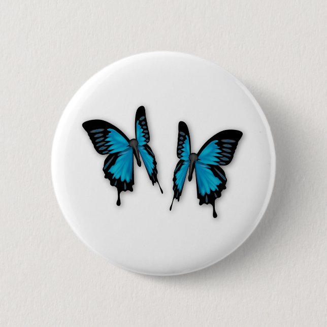 A Pair of Tropical Blue Butterflies Button (Front)