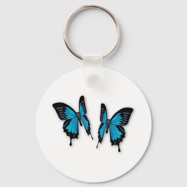 A Pair of Tropical Blue Butterflies Keychain (Front)