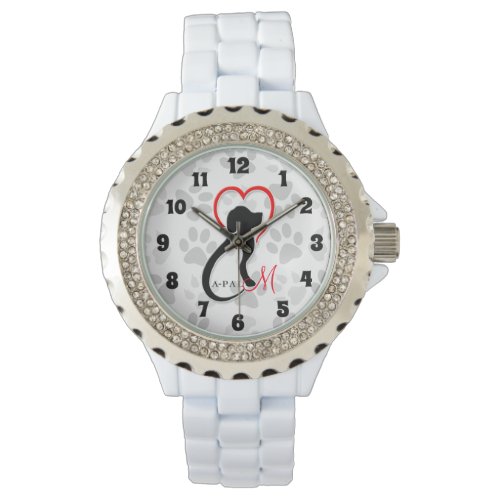 A-PAL Logo | Monogram Cat and Dog Red Heart Watch