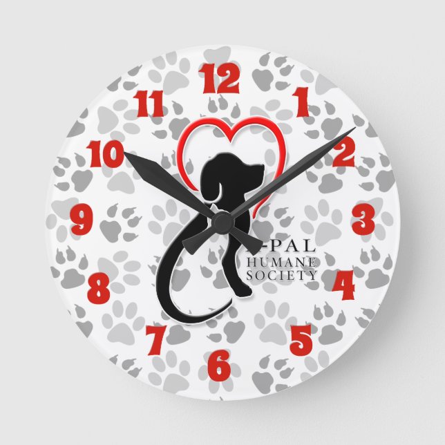 A-PAL - Logo with Paw Prints Round Clock (Front)