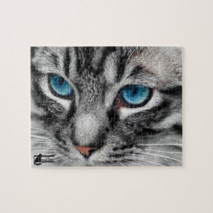 A-PAL - Silver Tabby Cat with Blue Eyes Close Up Jigsaw Puzzle