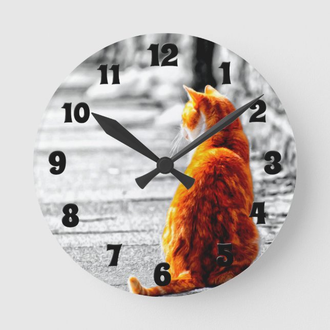 A-PAL Tinted Orange Tabby Cat Painting Custom Round Clock (Front)