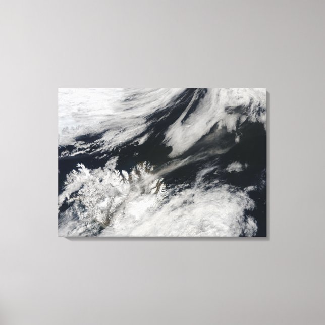 A pale gray ash plume blows from the summit canvas print (Front)