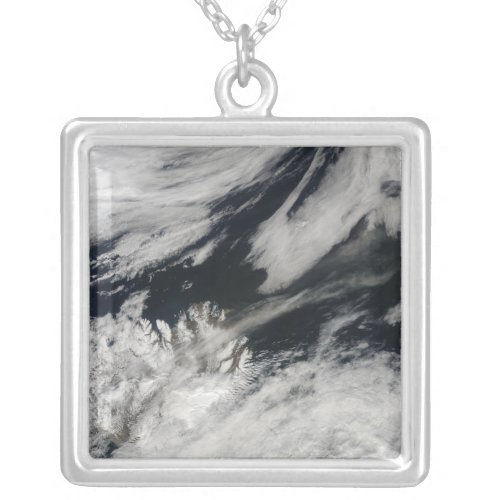 A pale gray ash plume blows from the summit silver plated necklace