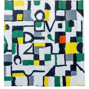 A Palette Knife Painting; Abstract Grid Painting; Shower Curtain