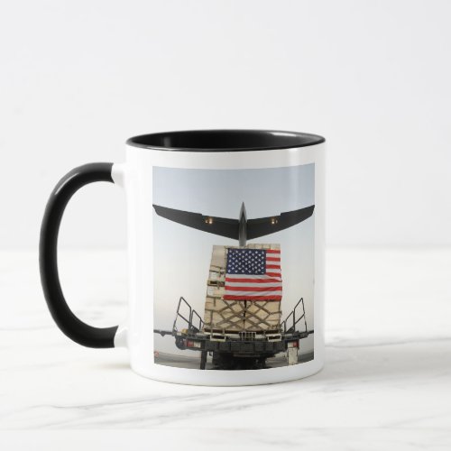 A pallet containing humanitarian relief supplie mug