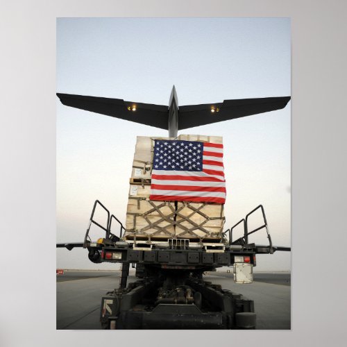 A pallet containing humanitarian relief supplie poster