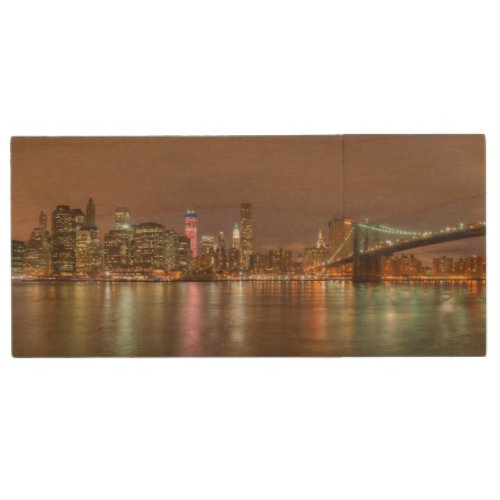 A panorama of the New York City skyline Wood USB Flash Drive