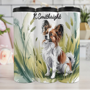 A Papillon Dog in Tall Grass Thermal Tumbler