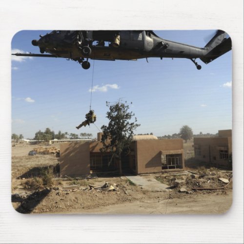A pararescueman rappels from an HH_60 2 Mouse Pad