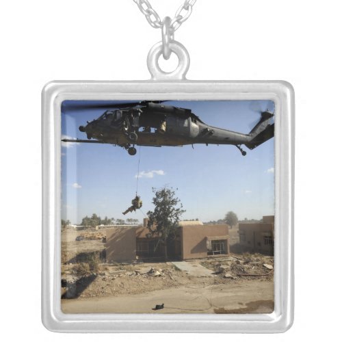 A pararescueman rappels from an HH_60 2 Silver Plated Necklace