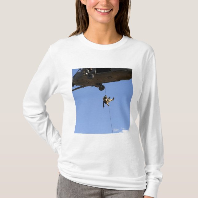 A pararescueman rappels from an HH-60 T-Shirt (Front)