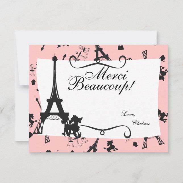 A Parisian Party thank you note in Pink (Front)
