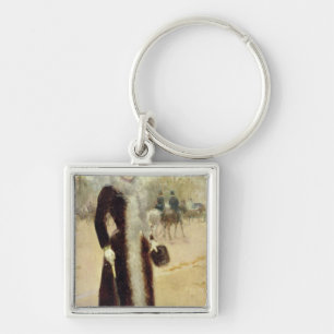 A Parisian Woman in the Bois de Boulogne, c.1899 Keychain