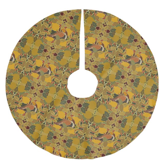 A Partridge In a Pear Tree Christmas Brushed Polyester Tree Skirt (Front)