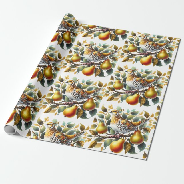 A Partridge in a Pear Tree Christmas Wrapping Paper (Unrolled)