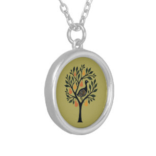 A Partridge In A Pear Tree Cut-Out Stencil Retro 5 Silver Plated Necklace