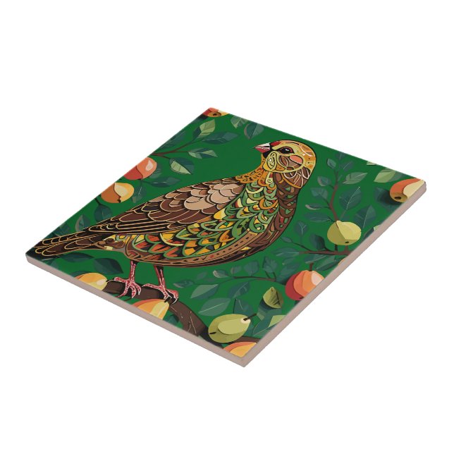 A Partridge In A Pear Tree Cut-Out Stencil-Style Ceramic Tile (Side)