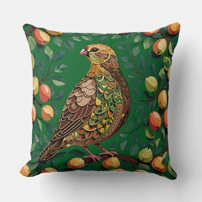 A Partridge In A Pear Tree Cut-Out Stencil-Style  Throw Pillow (Front)