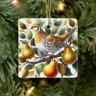 A Partridge in a Pear Tree Personalized Christmas Ceramic Ornament