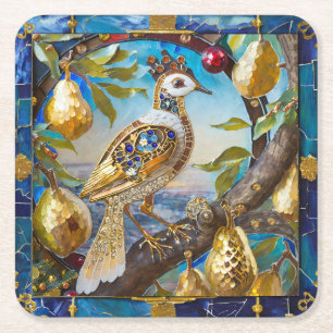 A Partridge in a Pear Tree Square Paper Coaster