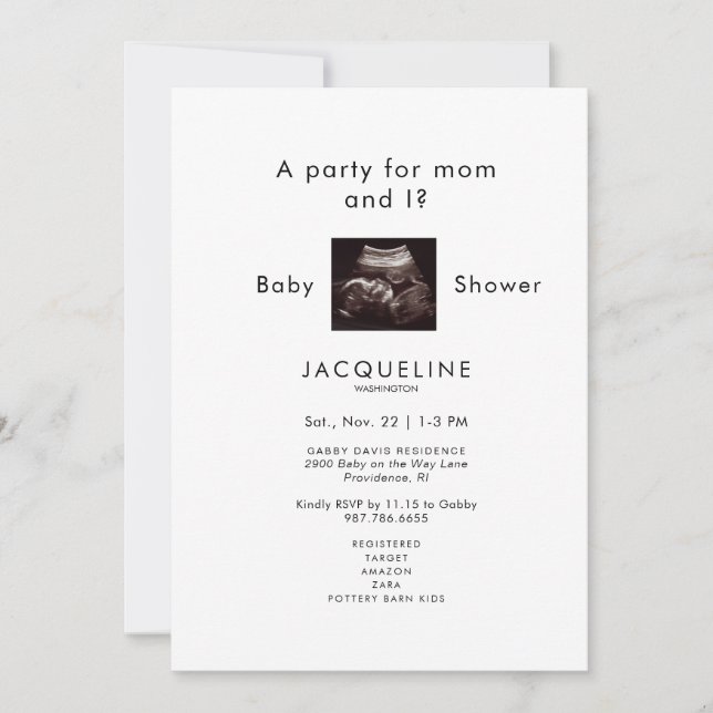 A Party for Mom and I? Ultrasound Baby Shower Invitation (Front)