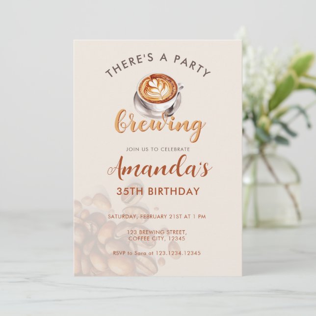 A party is Brewing Coffee Any Age Birthday Invitation (Standing Front)