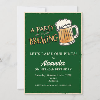 A Party Is Brewing Rustic Beer Milestone Birthday Invitation