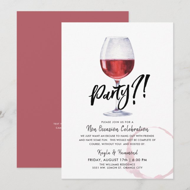 A Party Just to Party? | Wine Glass Themed Funny Invitation (Front/Back)