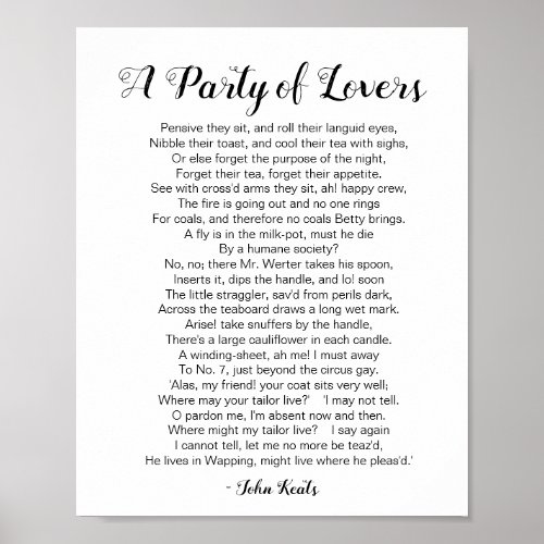 A Party of Lovers Poem by John Keats Poster