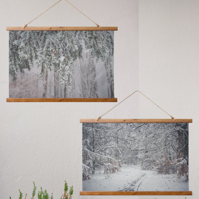 A path in a winter forest and frosted branches  hanging tapestry (Creator Uploaded)