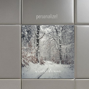  A path through the enchanted winter forest Ceramic Tile
