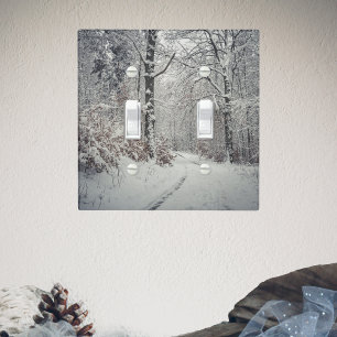  A path through the enchanted winter forest Light Switch Cover
