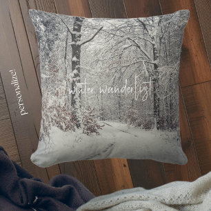  A path through the enchanted winter forest Throw Pillow