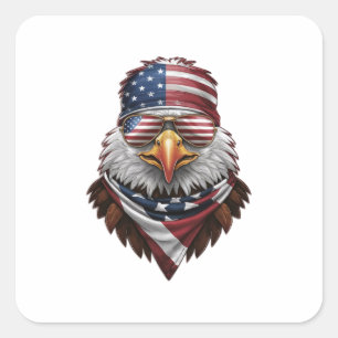 A patriotic bald eagle square sticker