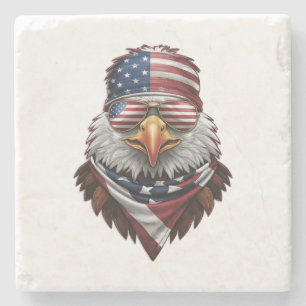 A patriotic bald eagle stone coaster
