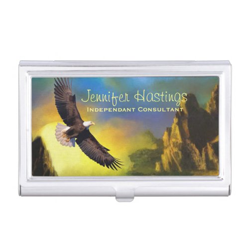 A Patriotic Design with Bald Eagle Flying High Business Card Holder